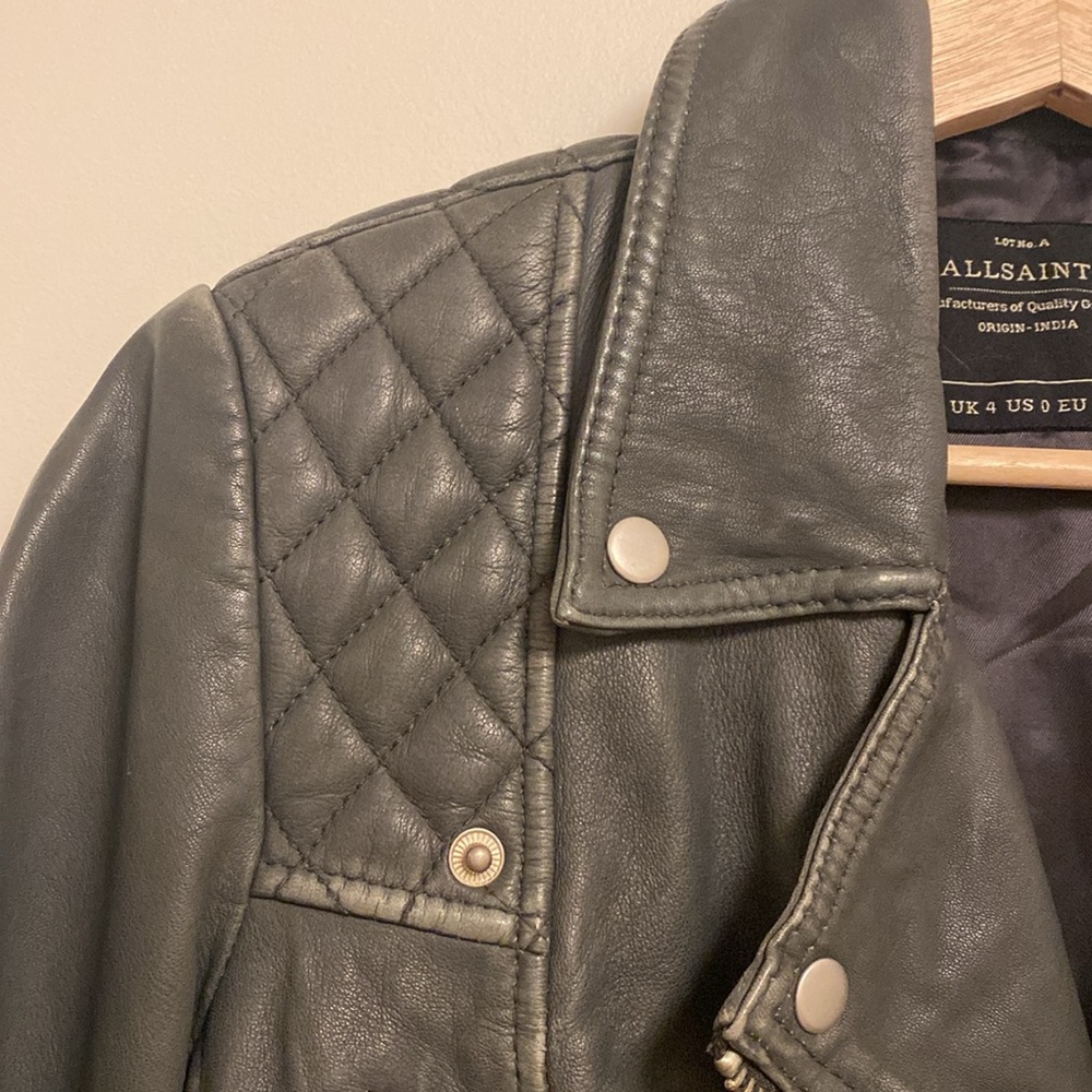 SOLD All Saints Charcoal Leather Moto Jacket - Picture 10 of 15